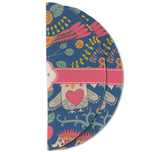 Owl & Hedgehog Round Linen Placemats - HALF FOLDED (double sided)