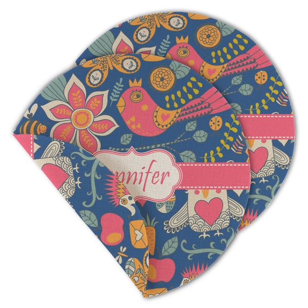 Owl & Hedgehog Round Linen Placemats - MAIN (Double-Sided)