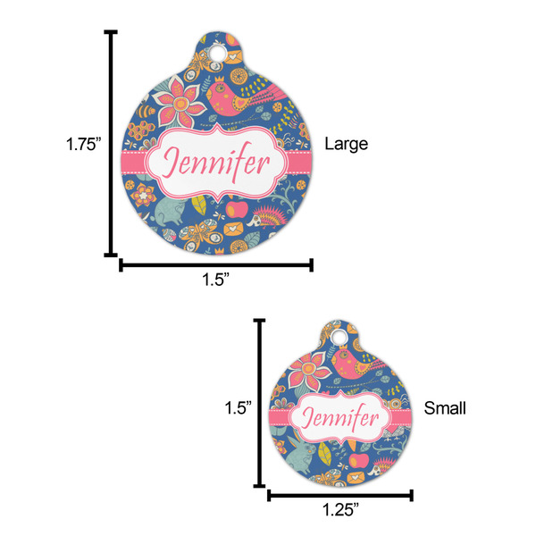 Owl & Hedgehog Round Pet ID Tag - Large - Comparison Scale