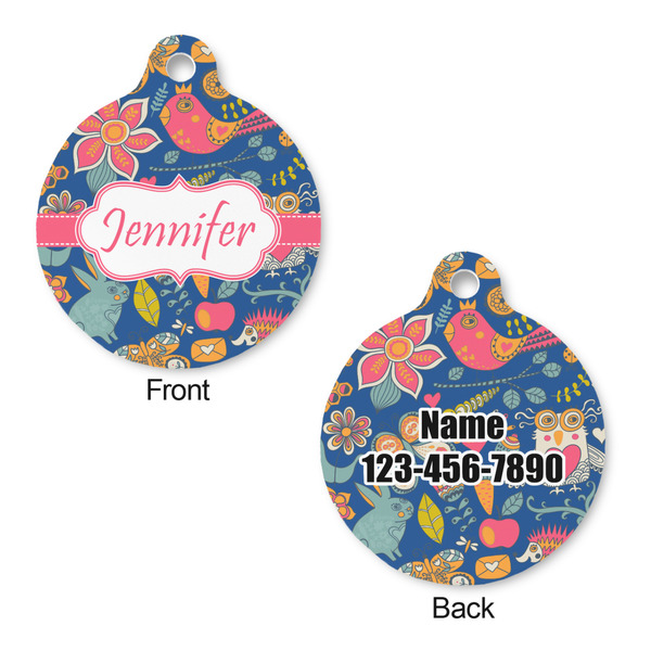 Owl & Hedgehog Round Pet Tag - Front & Back