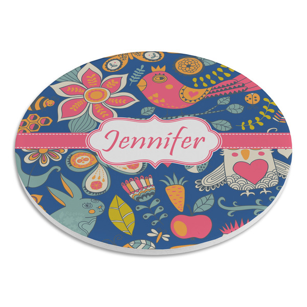 Owl & Hedgehog Round Stone Trivet - Angle View