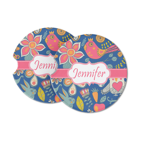 Custom Owl & Hedgehog Sandstone Car Coasters - Set of 2 (Personalized)