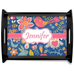 Owl & Hedgehog Black Wooden Tray - Large (Personalized)