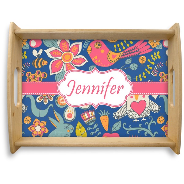 Custom Owl & Hedgehog Natural Wooden Tray - Large (Personalized)