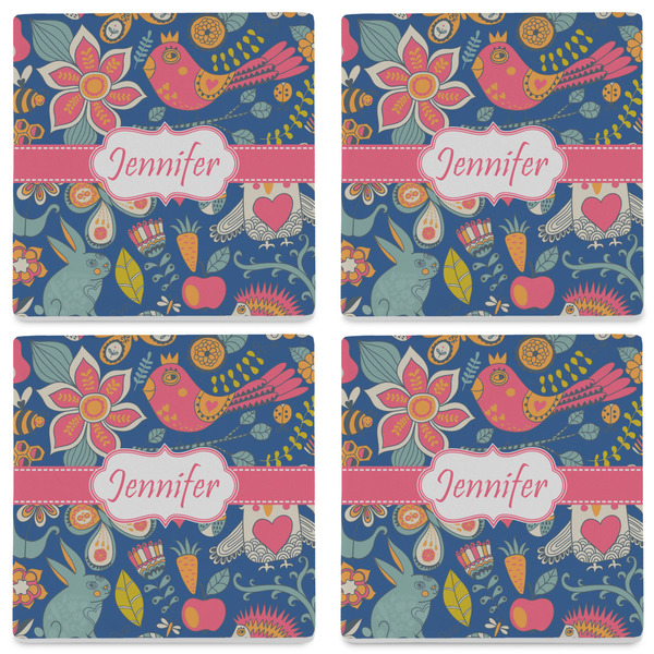 Owl & Hedgehog Set of 4 Sandstone Coasters - See All 4 View