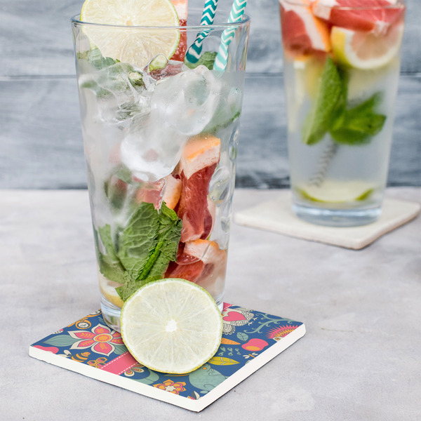 Owl & Hedgehog Set of 4 Stone Coasters - In Context View