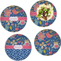 Owl & Hedgehog Set of 4 Glass Lunch / Dinner Plate 10" (Personalized)