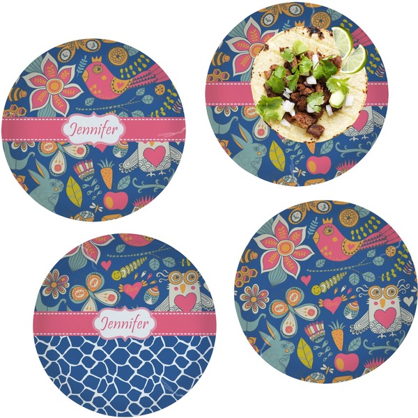 Custom Owl & Hedgehog Set of 4 Glass Lunch / Dinner Plate 10" (Personalized)