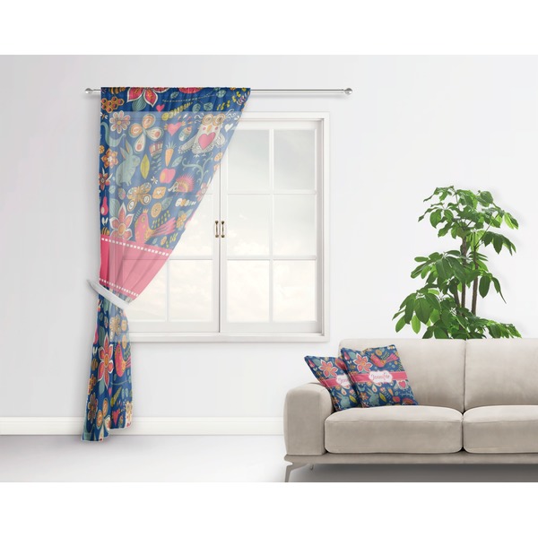 Owl & Hedgehog Sheer Curtain With Window and Rod - in Room Matching Pillow