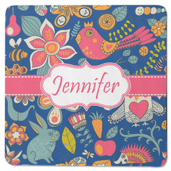 Owl & Hedgehog Square Rubber Backed Coaster (Personalized)