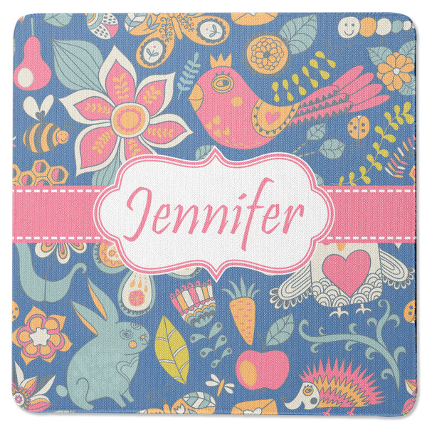 Custom Owl & Hedgehog Square Rubber Backed Coaster (Personalized)