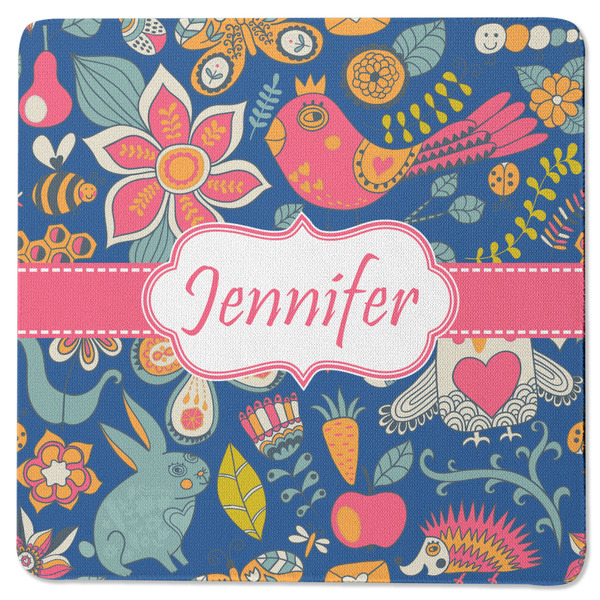 Custom Owl & Hedgehog Square Rubber Backed Coaster (Personalized)