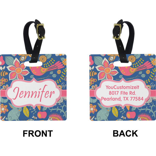 Owl & Hedgehog Square Luggage Tag (Front + Back)