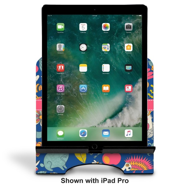 Owl & Hedgehog Stylized Tablet Stand - Front with ipad