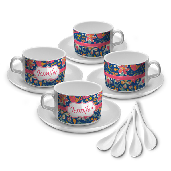 Custom Owl & Hedgehog Tea Cup - Set of 4 (Personalized)