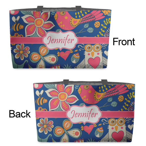 Owl & Hedgehog Tote w/Black Handles - Front & Back Views