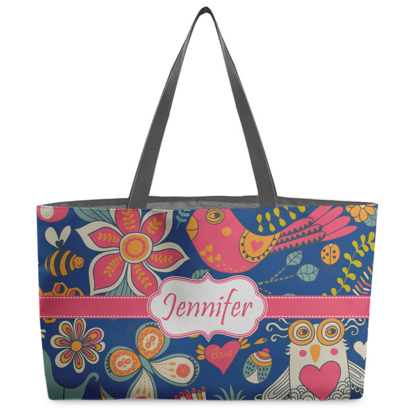 Custom Owl & Hedgehog Beach Totes Bag - w/ Black Handles (Personalized)