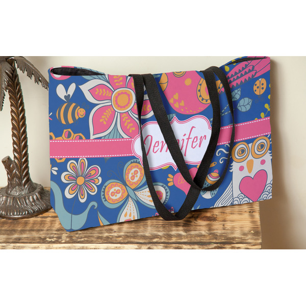 Owl & Hedgehog Tote w/Black Handles - Lifestyle View