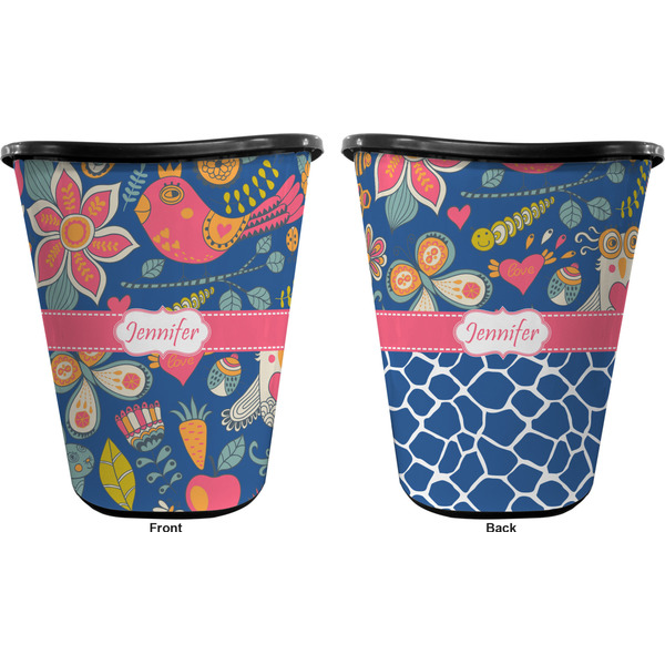 Owl & Hedgehog Trash Can Black - Front and Back - Apvl