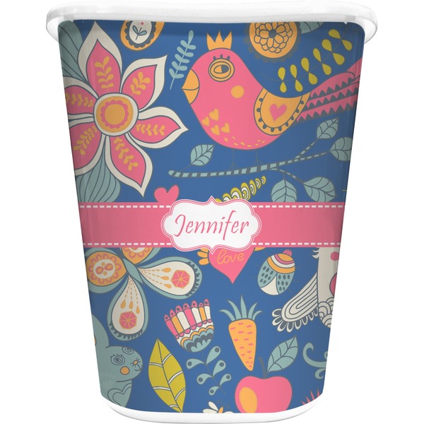 Custom Owl & Hedgehog Waste Basket - Single Sided (White) (Personalized)