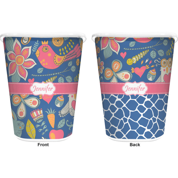 Owl & Hedgehog Trash Can White - Front and Back - Apvl
