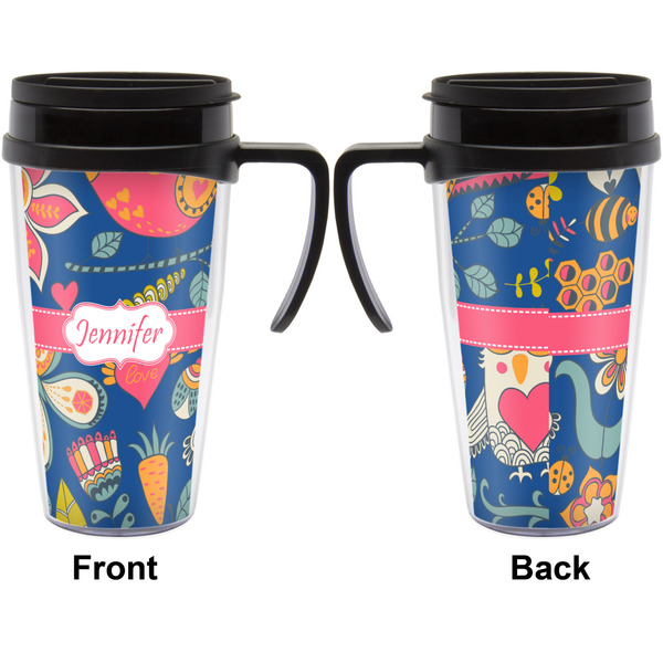 Owl & Hedgehog Travel Mug with Black Handle - Approval