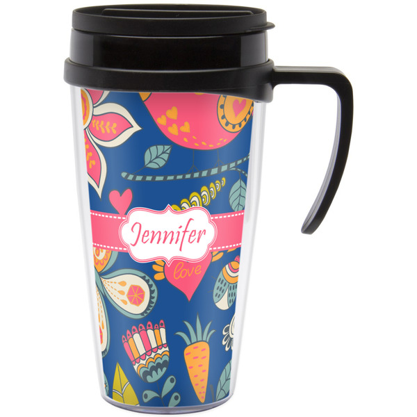 Custom Owl & Hedgehog Acrylic Travel Mug with Handle (Personalized)