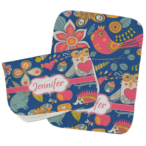 Owl & Hedgehog Two Rectangle Burp Cloths - Open & Folded