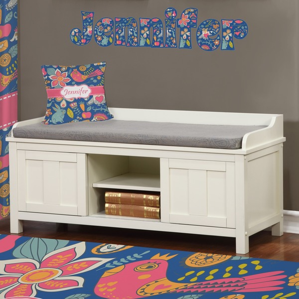 Owl & Hedgehog Wall Name Decal Above Storage bench