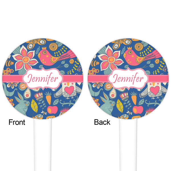 Owl & Hedgehog White Plastic 4" Food Pick - Round - Double Sided - Front & Back