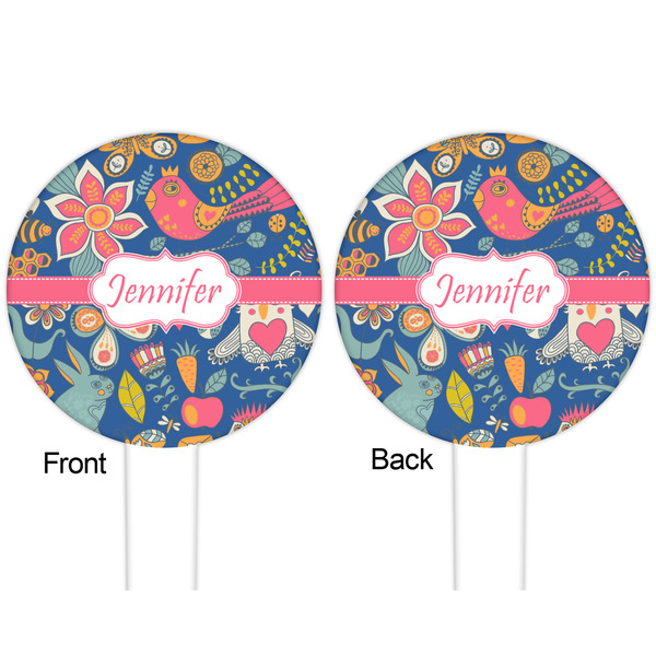 Owl & Hedgehog White Plastic 6" Food Pick - Round - Double Sided - Front & Back
