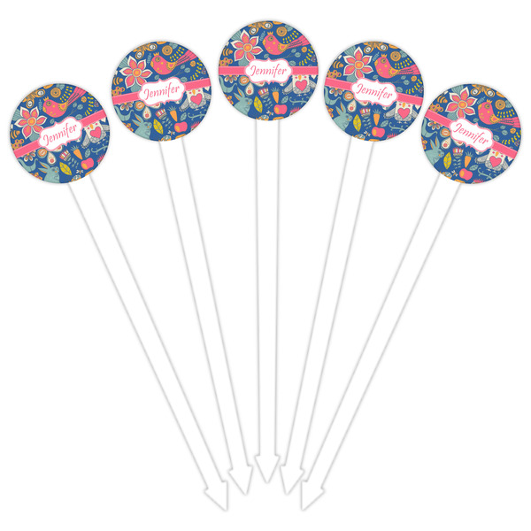 Owl & Hedgehog White Plastic 6" Food Pick - Round - Fan View