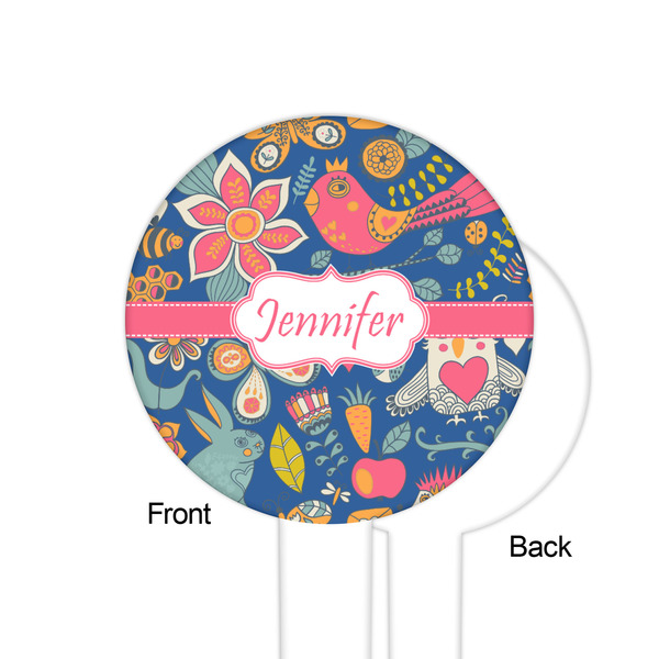 Owl & Hedgehog White Plastic 6" Food Pick - Round - Single Sided - Front & Back