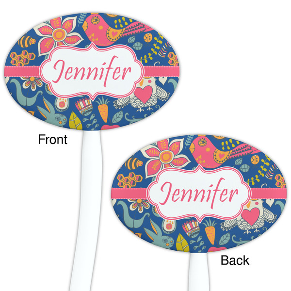 Owl & Hedgehog White Plastic 7" Stir Stick - Double Sided - Oval - Front & Back