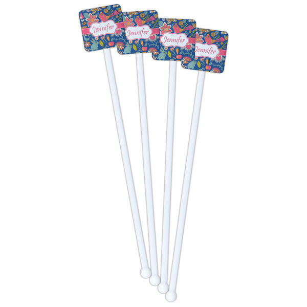 Owl & Hedgehog White Plastic Stir Stick - Single Sided - Square - Front