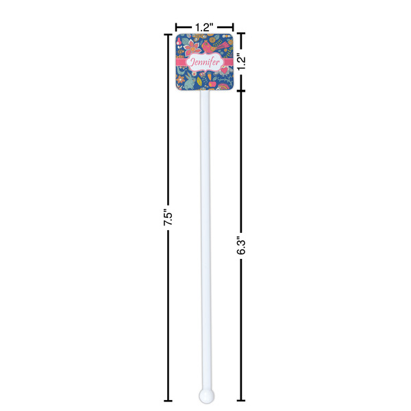 Owl & Hedgehog White Plastic Stir Stick - Square - Dimensions