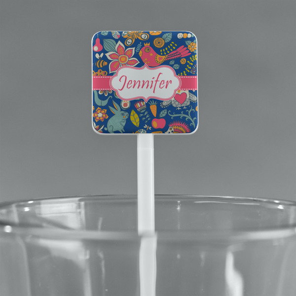 Owl & Hedgehog White Plastic Stir Stick - Square - Main