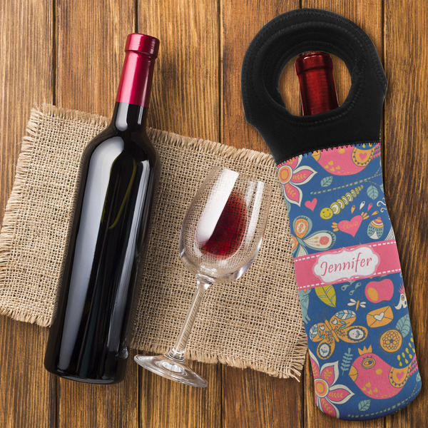 Owl & Hedgehog Wine Tote Bag - FLATLAY