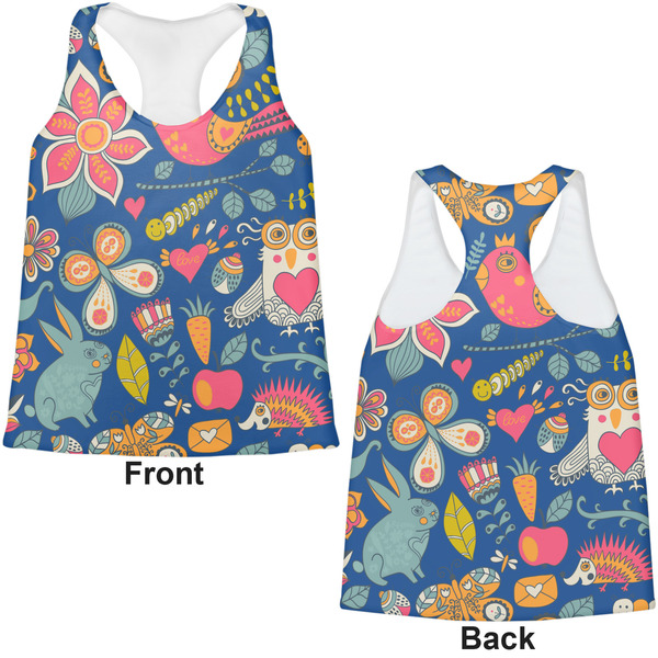 Owl & Hedgehog Womens Racerback Tank Tops - Medium - Front and Back