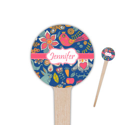 Owl & Hedgehog 4" Round Wooden Food Picks - Single Sided (Personalized)