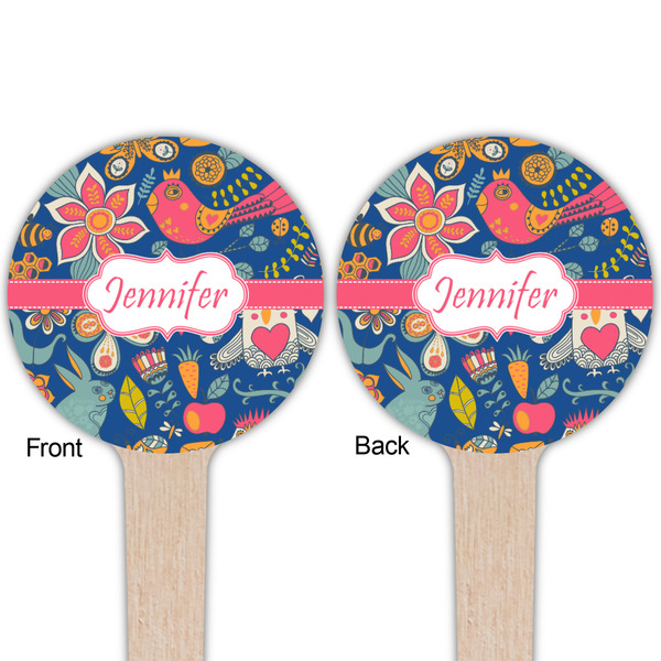 Owl & Hedgehog Wooden 4" Food Pick - Round - Double Sided - Front & Back