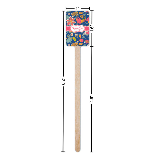 Owl & Hedgehog Wooden 6.25" Stir Stick - Rectangular - Dimensions