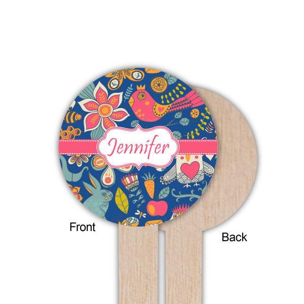 Owl & Hedgehog Wooden 6" Food Pick - Round - Single Sided - Front & Back