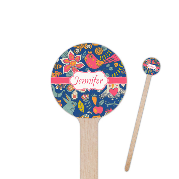 Custom Owl & Hedgehog 6" Round Wooden Stir Sticks - Single Sided (Personalized)