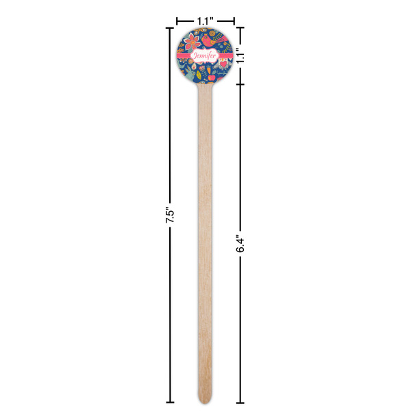 Owl & Hedgehog Wooden 7.5" Stir Stick - Round - Dimensions
