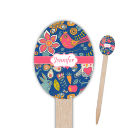 Owl & Hedgehog Oval Wooden Food Picks - Single Sided (Personalized)
