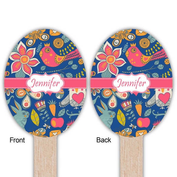 Owl & Hedgehog Wooden Food Pick - Oval - Double Sided - Front & Back