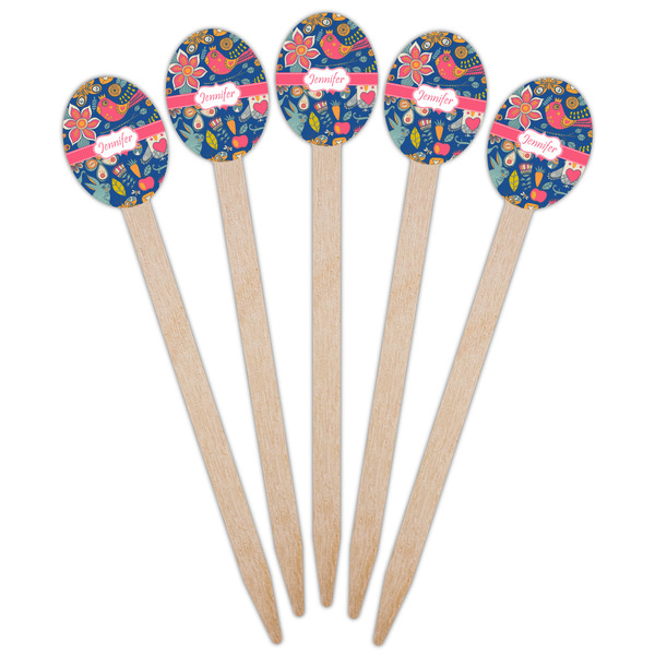 Owl & Hedgehog Wooden Food Pick - Oval - Fan View