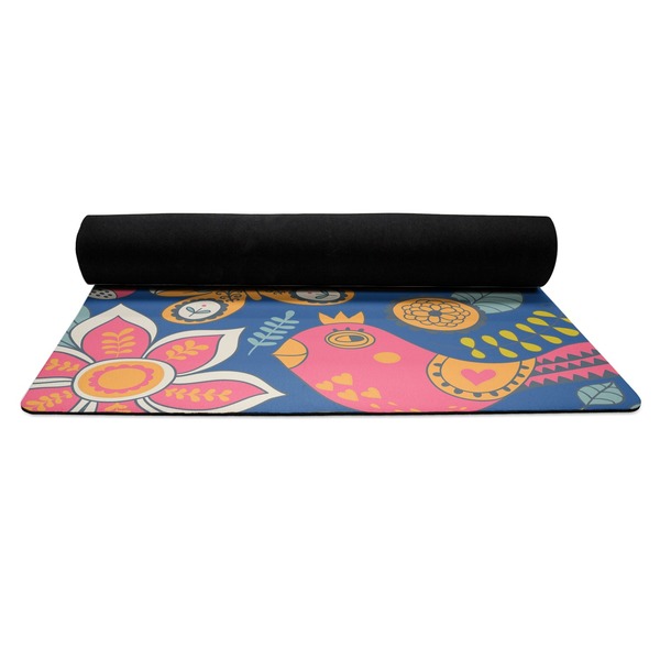 Owl & Hedgehog Yoga Mat Rolled up Black Rubber Backing