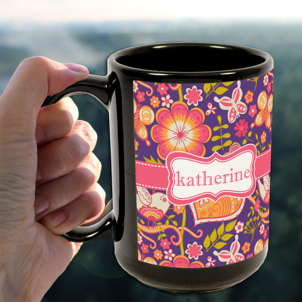 Birds & Hearts 15oz. Black Mug - LIFESTYLE